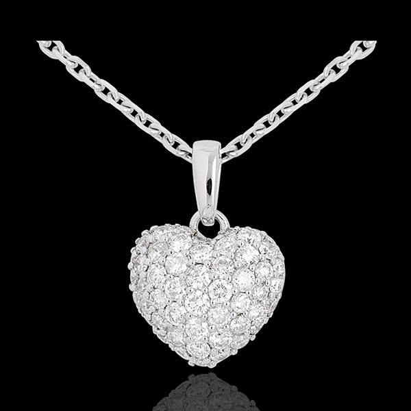 Pendentif coeur pavé or blanc 18 carats et belière - 0.67 cara