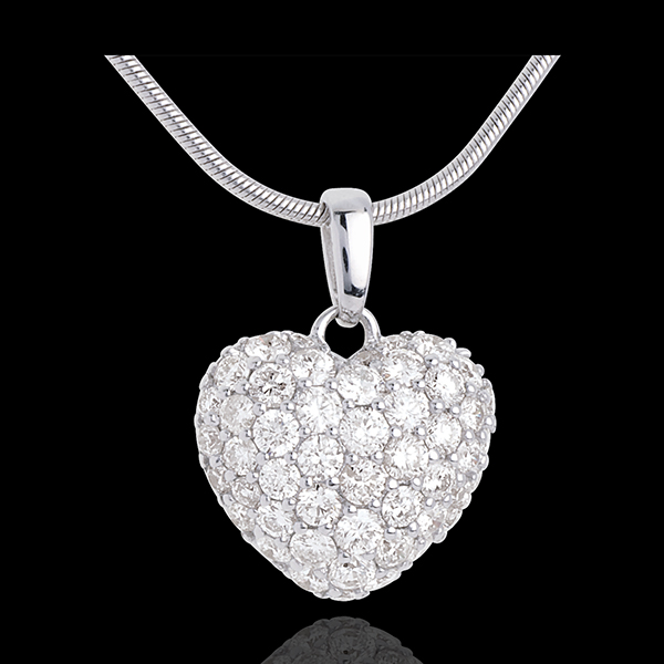 Pendentif coeur pavé or blanc 18 carats et belière (GM - 1.04