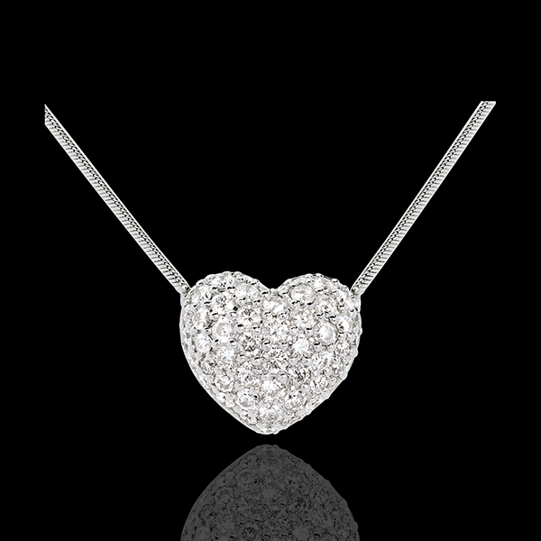 Collier coeur pavé or blanc 18 carats - 0.85 carats - 50 diaman