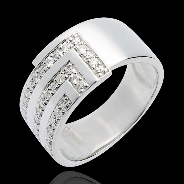 Bague équerre or blanc 18 carats pavée - 17 diamants