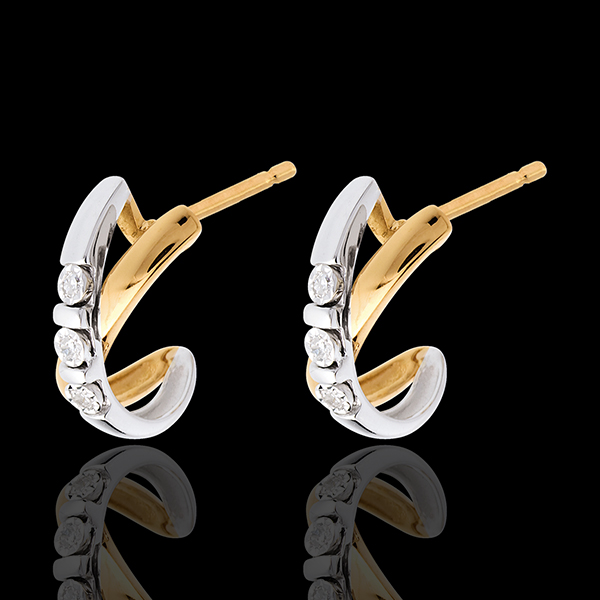 Boucles d'oreilles trilogie cerceau - 6 diamants - or blanc et o