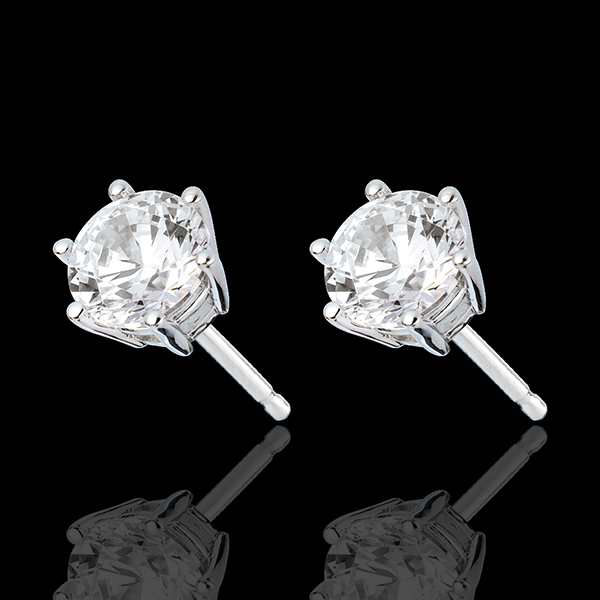 Boucles d'oreilles or blanc 18 carats - diamant 6 griffes - 2 ca