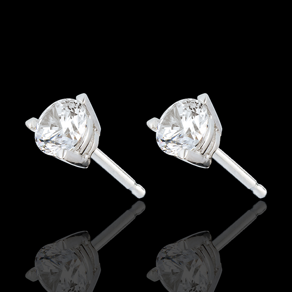 Boucles d'oreilles or blanc 18 carats - diamant 3 griffes - 1 ca