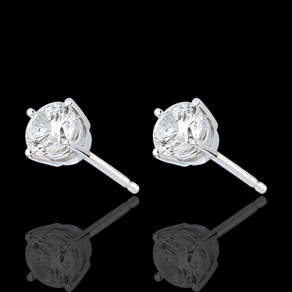 Boucles d'oreilles or blanc 18 carats - diamant 4 griffes - 1 ca