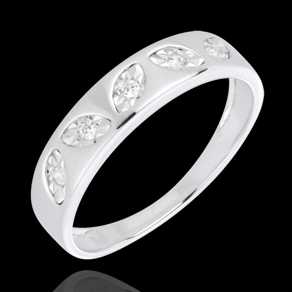 bague petites feuilles or blanc 18 carats 5 diamants