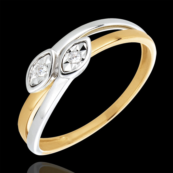 Bague comme deux serpents deux ors et diamants - or blanc et or