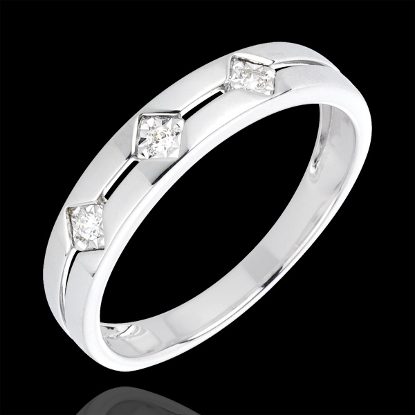 Bague Trilogie Losanges or blanc 18 carats et diamants