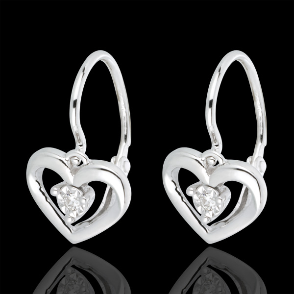 Boucles d'oreilles mon amour or blanc 9 carats et diamants