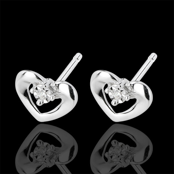 Boucles d'oreilles puces jolis coeurs or blanc 18 carats et diam