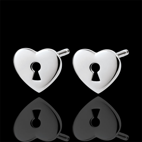 Boucles d'oreilles Précieux Secret - Coeur - or blanc 9 carats
