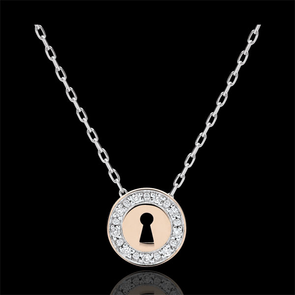 Collier Précieux Secret - or blanc et or rose 9 carats et diama