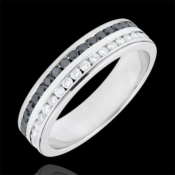 Alliance or blanc 18 carats diamants blancs et noirs semi pavÃ©e