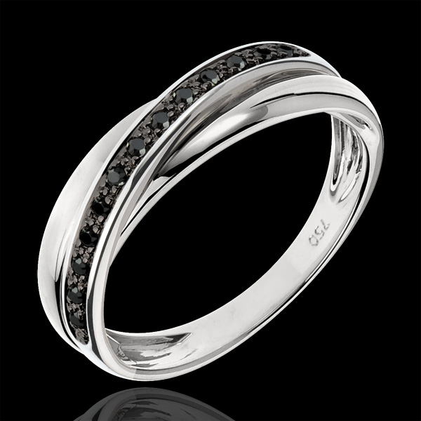 Anneau Saturne Diamant - 13 diamants noirs et or blanc 9 carats