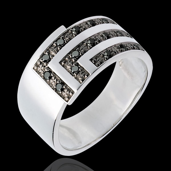 AP3213 - Bague équerre or blanc 18 carats et diamants noirs