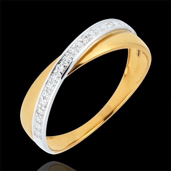 Alliance Saturne Duo - diamants - or blanc et or jaune 9 carats