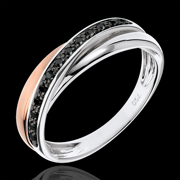 Anneau Saturne Diamant - diamants noirs - or blanc et or rose 18