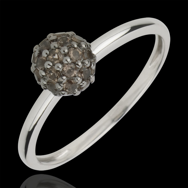 Bague Oiseau de Paradis - boule - or blanc 9 carats et quartz fumÃ©