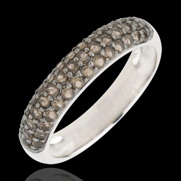 Bague Oiseau de Paradis - trois rangs - or blanc 9 carats et quartz fumÃ©
