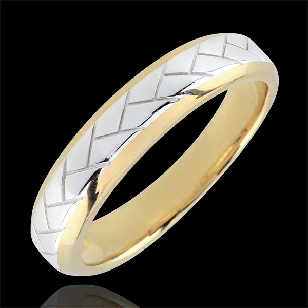 Alliance Tissage or blanc et or jaune 9 carats