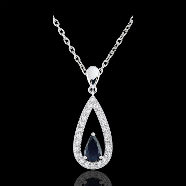 Pendentif goutte Soraya - saphirs et diamants - or blanc 9 carat