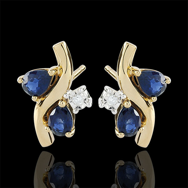 Boucles d'oreilles Algoma - saphirs et diamants - or jaune 9 carats