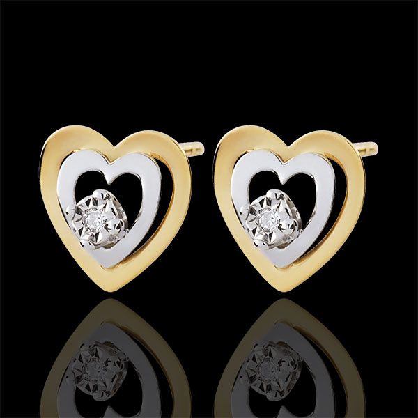 Boucles d'oreilles Coeurs Boudoir - deux ors - or blanc et or ja