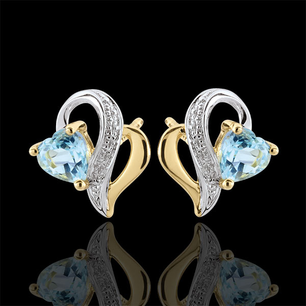 Boucles d'oreilles Ouaki - topaze bleue - or blanc et or jaune 9