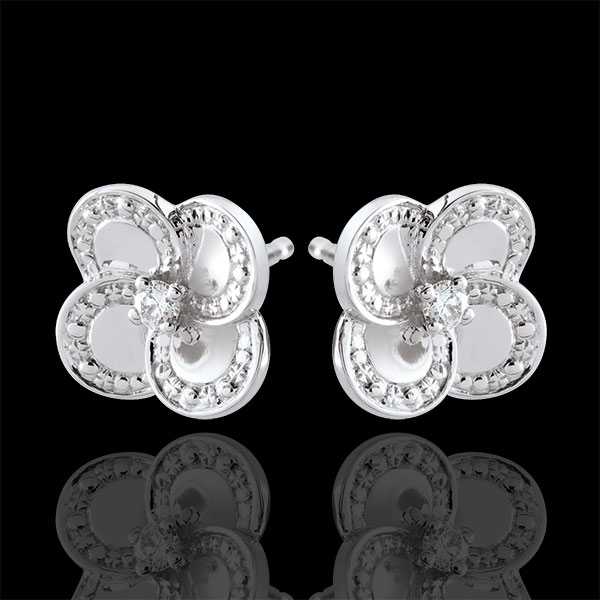 Boucles d'oreilles Eclosion - Trèfle Blanc - or blanc 9 carats