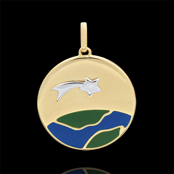 Médaille Une Etoile est née - Laque verte et bleue - 1 Diamant