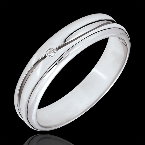 Bague Amour - Alliance homme or blanc 9 carats - diamant 0.022 c