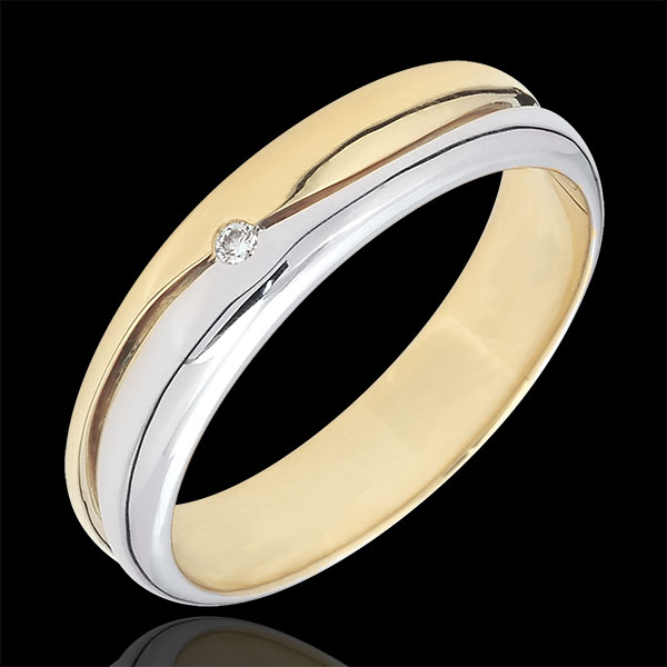 Bague Amour - Alliance homme or blanc et or jaune 9 carats - dia