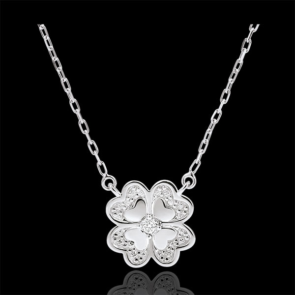 Collier Eclosion - Trèfle Etincelant - or blanc 9 carats et d