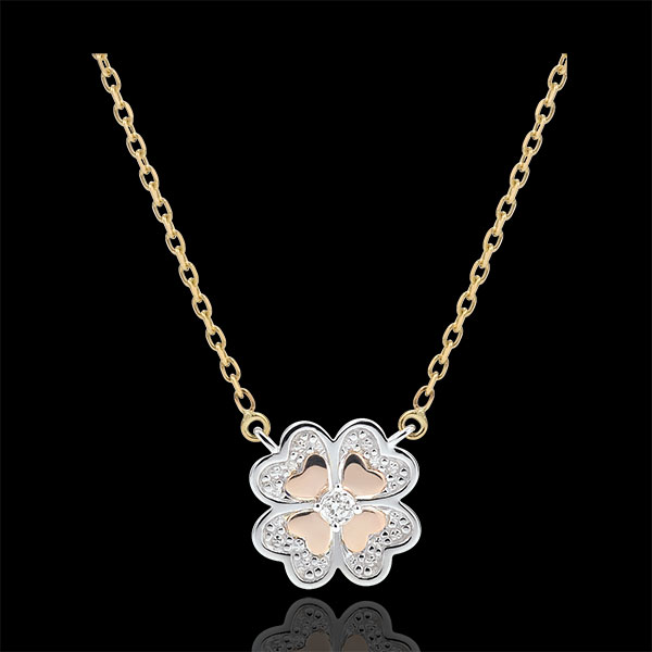 Collier Eclosion - Trèfle Etincelant - 3 ors et diamants - tr