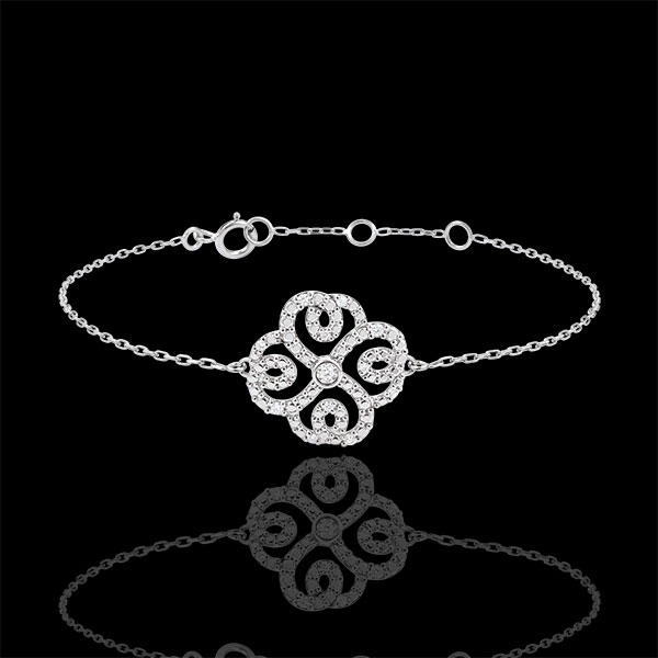 Bracelet Solitaire DestinÃ©e - TrÃ¨fle Arabesque - or blanc 9 ca