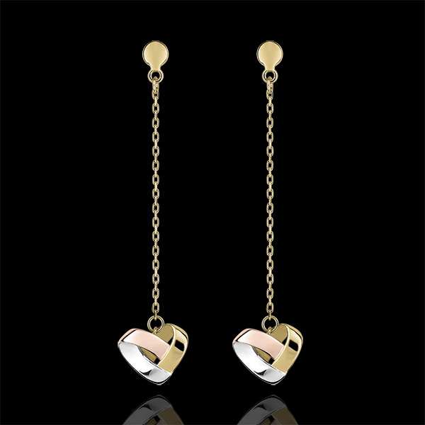 Boucles d'oreilles Pendantes Coeur Pliage 3 ors 9 carats